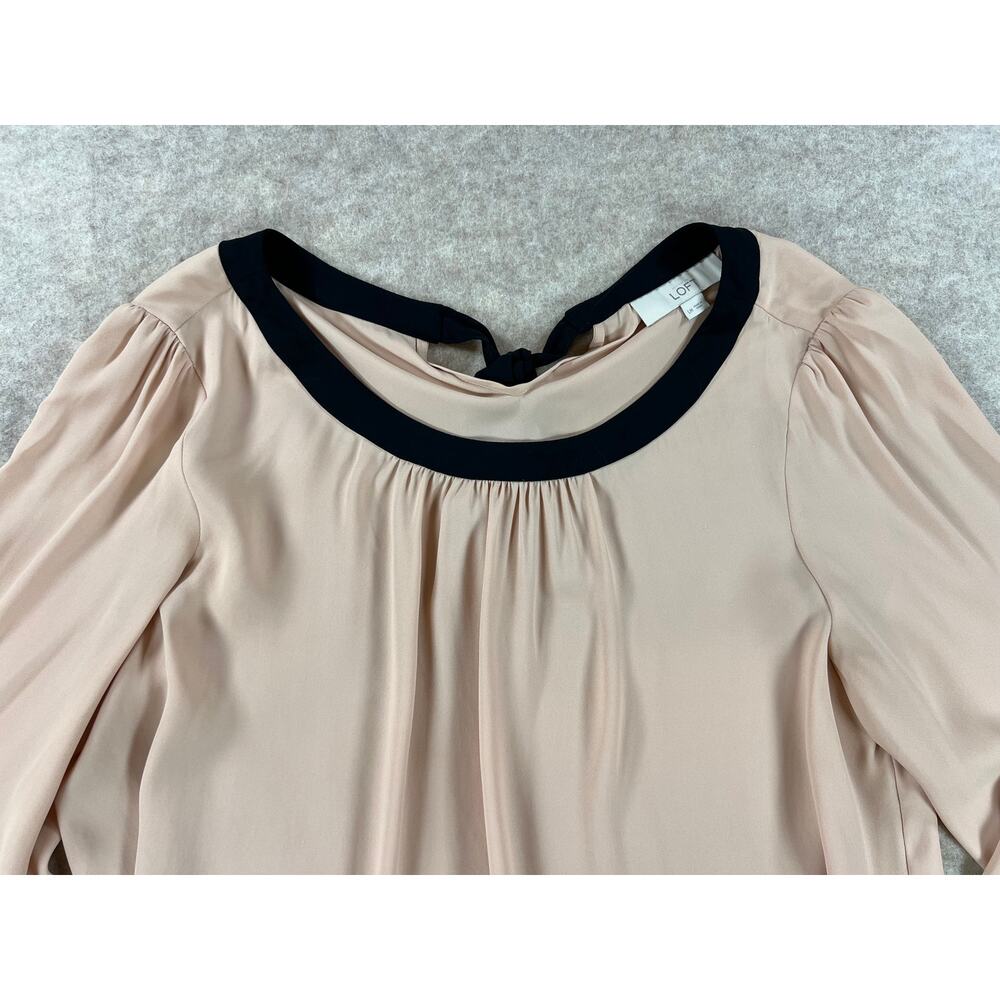 Ann Taylor LOFT Maternity Blush Pink Black Tie Back Blouse Size Large - Picture 3 of 7